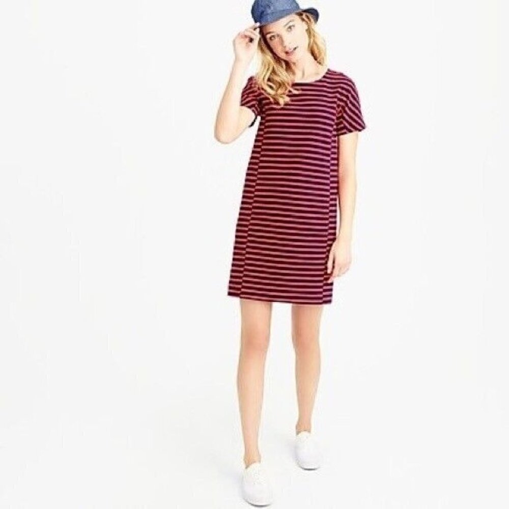 J Crew Womens Size XS Striped T-shirt Dress Short Sleeves Red Blue G2722 $85